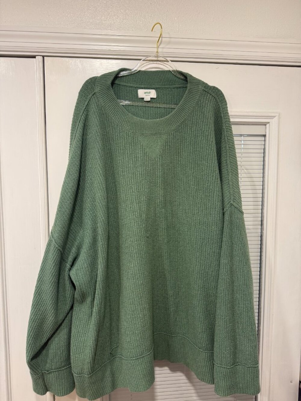 Aerie Oversized Sage Green Ribbed Crewneck Sweater XXL Cozy Slouchy